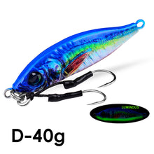 Load image into Gallery viewer, 1PC 30/40G 3D Printed Iron Plate Lure Bait Bionic Fish Scale Coating Fluorescent Long-Range Metal Bait For Bass And Mandarin Fish

