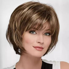 Load image into Gallery viewer, Elegant Ladies Short Wig Cover Straight Hair Fluffy Diagonal Bangs Golden White High-temperature Silk Wig Cover
