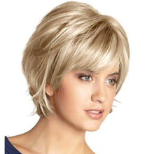 Load image into Gallery viewer, Elegant Ladies Short Wig Cover Straight Hair Fluffy Diagonal Bangs Golden White High-temperature Silk Wig Cover
