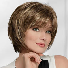 Load image into Gallery viewer, Elegant Ladies Short Wig Cover Straight Hair Fluffy Diagonal Bangs Golden White High-temperature Silk Wig Cover
