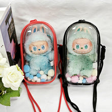Load image into Gallery viewer, For 17cm Labubu V2 V3 15cm Cotton Doll Outfit Crossbody Pain Bag PVC Storage Bag Dolls Display Bag
