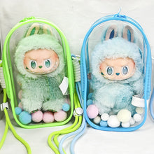 Load image into Gallery viewer, For 17cm Labubu V2 V3 15cm Cotton Doll Outfit Crossbody Pain Bag PVC Storage Bag Dolls Display Bag
