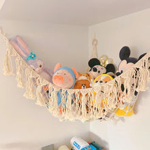 Load image into Gallery viewer, Handmade Toy Hammock Handwoven Cotton Toy Storage Net Artisan Made Wall Hanging Organizer for Kids Playroom Home
