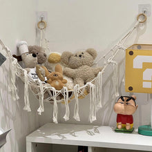 Load image into Gallery viewer, Handmade Toy Hammock Handwoven Cotton Toy Storage Net Artisan Made Wall Hanging Organizer for Kids Playroom Home
