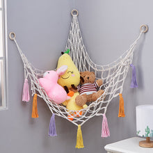 Load image into Gallery viewer, Handmade Toy Hammock Handwoven Cotton Toy Storage Net Artisan Made Wall Hanging Organizer for Kids Playroom Home
