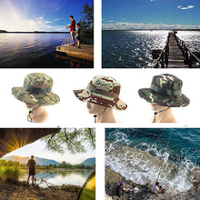 Load image into Gallery viewer, Camouflage Boonie Hat with Adjustable Brim Men Tactical Bucket Sun Caps Suitable For Outdoor Adventure Mountaineering Fishing
