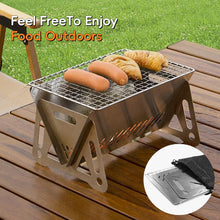 Load image into Gallery viewer, Stainless Steel Foldable Grill with Carry Bag Portable Lightweight Travel BBQ Grill Stand Quick Setup Backyard Picnic Car Trunk Camping Essentials

