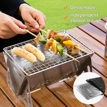 Load image into Gallery viewer, Stainless Steel Foldable Grill with Carry Bag Portable Lightweight Travel BBQ Grill Stand Quick Setup Backyard Picnic Car Trunk Camping Essentials
