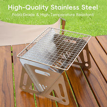 Load image into Gallery viewer, Stainless Steel Foldable Grill with Carry Bag Portable Lightweight Travel BBQ Grill Stand Quick Setup Backyard Picnic Car Trunk Camping Essentials
