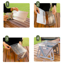 Load image into Gallery viewer, Stainless Steel Foldable Grill with Carry Bag Portable Lightweight Travel BBQ Grill Stand Quick Setup Backyard Picnic Car Trunk Camping Essentials
