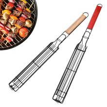 Load image into Gallery viewer, Barbecue Cage With Wooden Handle Camping Meat and Vegetable BBQ Net Rack Outdoor Camping Picnic Barbecue Tools Family Party Gift
