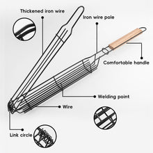 Load image into Gallery viewer, Barbecue Cage With Wooden Handle Camping Meat and Vegetable BBQ Net Rack Outdoor Camping Picnic Barbecue Tools Family Party Gift
