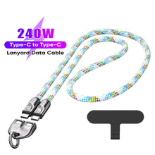 Load image into Gallery viewer, PD240W Phone Lanyard Charge Cable 2 in 1 USB-C to USB-C Super Fast Charge Data Cable Zinc Alloy Head Lanyard Fast Charging Cable

