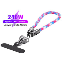 Load image into Gallery viewer, PD240W Phone Lanyard Charge Cable 2 in 1 USB-C to USB-C Super Fast Charge Data Cable Zinc Alloy Head Lanyard Fast Charging Cable
