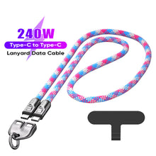 Load image into Gallery viewer, PD240W Phone Lanyard Charge Cable 2 in 1 USB-C to USB-C Super Fast Charge Data Cable Zinc Alloy Head Lanyard Fast Charging Cable
