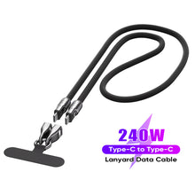 Load image into Gallery viewer, PD240W Phone Lanyard Charge Cable 2 in 1 USB-C to USB-C Super Fast Charge Data Cable Zinc Alloy Head Lanyard Fast Charging Cable
