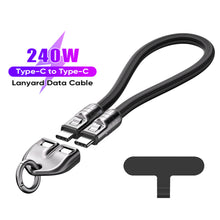 Load image into Gallery viewer, PD240W Phone Lanyard Charge Cable 2 in 1 USB-C to USB-C Super Fast Charge Data Cable Zinc Alloy Head Lanyard Fast Charging Cable
