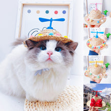 Load image into Gallery viewer, Mini Pet Cat Dogs Summer Straw Hat with Bamboo Dragonfly Hawaii Style Hat for Cats Dogs Funny Accessories

