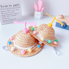 Load image into Gallery viewer, Mini Pet Cat Dogs Summer Straw Hat with Bamboo Dragonfly Hawaii Style Hat for Cats Dogs Funny Accessories
