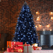 Load image into Gallery viewer, 7.5ft Pre-Lit Black Christmas Tree, Full Halloween Xmas Artificial Tree 2156 Branch Tips, 500 Lights, Metal Hinges, Foldable Base, Holiday Decoration - Black
