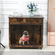 Load image into Gallery viewer, Dog Crate Furniture, Wooden Dog House, Decorative Dog Kennel with Drawer, Indoor Pet Crate End Table for Small Dog, Steel-Tube Dog Cage, Chew-Proof, Rustic Brown 31.7" L×23.2" W×33" H
