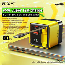 Load image into Gallery viewer, 65W USB-C Charging Head Fast Charger With Built-in 80cm TypeC Cable Suitable for iPhone16 15 Promax PD 40W 27W Xiaomi Samsung
