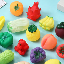 Load image into Gallery viewer, Vinyl Fruit Squeeze Toys Baby Sensory Water Play Fake Fruit Vegetable Squeaky Sensory Stimulation BPA-free Interactive Bathing Toy Kit

