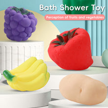 Load image into Gallery viewer, Vinyl Fruit Squeeze Toys Baby Sensory Water Play Fake Fruit Vegetable Squeaky Sensory Stimulation BPA-free Interactive Bathing Toy Kit
