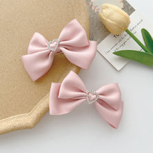 Load image into Gallery viewer, 2pcs Heart Shaped Bow Hair Clip Sweet Rhinestone Double Ponytail Headwear Kawaii Lolita Cosplay Headdress Jk Uniform Hair Accessory
