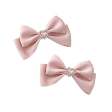 Load image into Gallery viewer, 2pcs Heart Shaped Bow Hair Clip Sweet Rhinestone Double Ponytail Headwear Kawaii Lolita Cosplay Headdress Jk Uniform Hair Accessory
