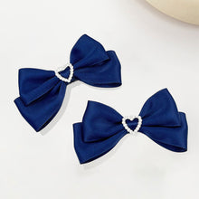 Load image into Gallery viewer, 2pcs Heart Shaped Bow Hair Clip Sweet Rhinestone Double Ponytail Headwear Kawaii Lolita Cosplay Headdress Jk Uniform Hair Accessory
