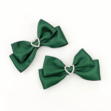 Load image into Gallery viewer, 2pcs Heart Shaped Bow Hair Clip Sweet Rhinestone Double Ponytail Headwear Kawaii Lolita Cosplay Headdress Jk Uniform Hair Accessory

