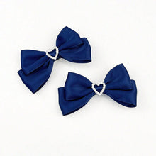 Load image into Gallery viewer, 2pcs Heart Shaped Bow Hair Clip Sweet Rhinestone Double Ponytail Headwear Kawaii Lolita Cosplay Headdress Jk Uniform Hair Accessory
