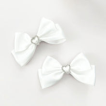 Load image into Gallery viewer, 2pcs Heart Shaped Bow Hair Clip Sweet Rhinestone Double Ponytail Headwear Kawaii Lolita Cosplay Headdress Jk Uniform Hair Accessory

