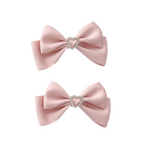 Load image into Gallery viewer, 2pcs Heart Shaped Bow Hair Clip Sweet Rhinestone Double Ponytail Headwear Kawaii Lolita Cosplay Headdress Jk Uniform Hair Accessory
