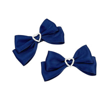 Load image into Gallery viewer, 2pcs Heart Shaped Bow Hair Clip Sweet Rhinestone Double Ponytail Headwear Kawaii Lolita Cosplay Headdress Jk Uniform Hair Accessory
