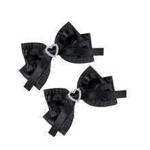 Load image into Gallery viewer, 2pcs Heart Shaped Bow Hair Clip Sweet Rhinestone Double Ponytail Headwear Kawaii Lolita Cosplay Headdress Jk Uniform Hair Accessory
