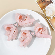 Load image into Gallery viewer, 2pcs Heart Shaped Bow Hair Clip Sweet Rhinestone Double Ponytail Headwear Kawaii Lolita Cosplay Headdress Jk Uniform Hair Accessory

