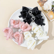 Load image into Gallery viewer, 2pcs Heart Shaped Bow Hair Clip Sweet Rhinestone Double Ponytail Headwear Kawaii Lolita Cosplay Headdress Jk Uniform Hair Accessory
