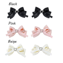 Load image into Gallery viewer, 2pcs Heart Shaped Bow Hair Clip Sweet Rhinestone Double Ponytail Headwear Kawaii Lolita Cosplay Headdress Jk Uniform Hair Accessory
