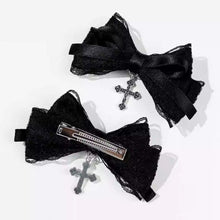 Load image into Gallery viewer, 2pcs Gothic Style Bow Hair Clip Sweet Cool Hair Accessories Cosplay Black Wine Red Lace Hair Alligator Clips Barrette
