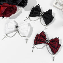 Load image into Gallery viewer, 1pc Gothic Style Bow Hair Clip Sweet Cool Hair Accessories Cosplay Black Wine Red Lace Hair Alligator Clips Barrette
