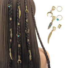 Load image into Gallery viewer, 31pcs Turquoise Pendant Dreadlock Hair Beads Alloy Feather Hair Braid Rings For Girls Women Stylish Bohemian Hair Jewelry Locks for Braids Hair Accessories
