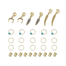 Load image into Gallery viewer, 31pcs Turquoise Pendant Dreadlock Hair Beads Alloy Feather Hair Braid Rings For Girls Women Stylish Bohemian Hair Jewelry Locks for Braids Hair Accessories
