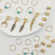 Load image into Gallery viewer, 31pcs Turquoise Pendant Dreadlock Hair Beads Alloy Feather Hair Braid Rings For Girls Women Stylish Bohemian Hair Jewelry Locks for Braids Hair Accessories
