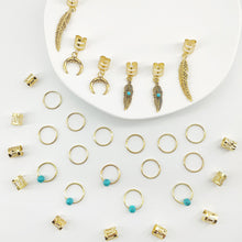 Load image into Gallery viewer, 31pcs Turquoise Pendant Dreadlock Hair Beads Alloy Feather Hair Braid Rings For Girls Women Stylish Bohemian Hair Jewelry Locks for Braids Hair Accessories

