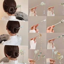 Load image into Gallery viewer, Elegant Chinese Style Tassel Hair Stick Hairpins Traditional Floral Hanfu Hair Sticks Women’s Vintage Bamboo Hair Accessories
