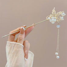 Load image into Gallery viewer, Elegant Chinese Style Tassel Hair Stick Hairpins Traditional Floral Hanfu Hair Sticks Women’s Vintage Bamboo Hair Accessories
