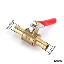 Load image into Gallery viewer, 1/4 Small Valve 6mm 8mm 10mm 12mm Hose Barb Inline Brass Water Oil Air Gas Faucet Shutoff Fuel Line Ball Valve Pipe Fittings with Red Handle
