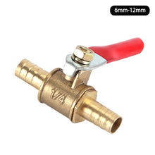 Load image into Gallery viewer, 1/4 Small Valve 6mm 8mm 10mm 12mm Hose Barb Inline Brass Water Oil Air Gas Faucet Shutoff Fuel Line Ball Valve Pipe Fittings with Red Handle
